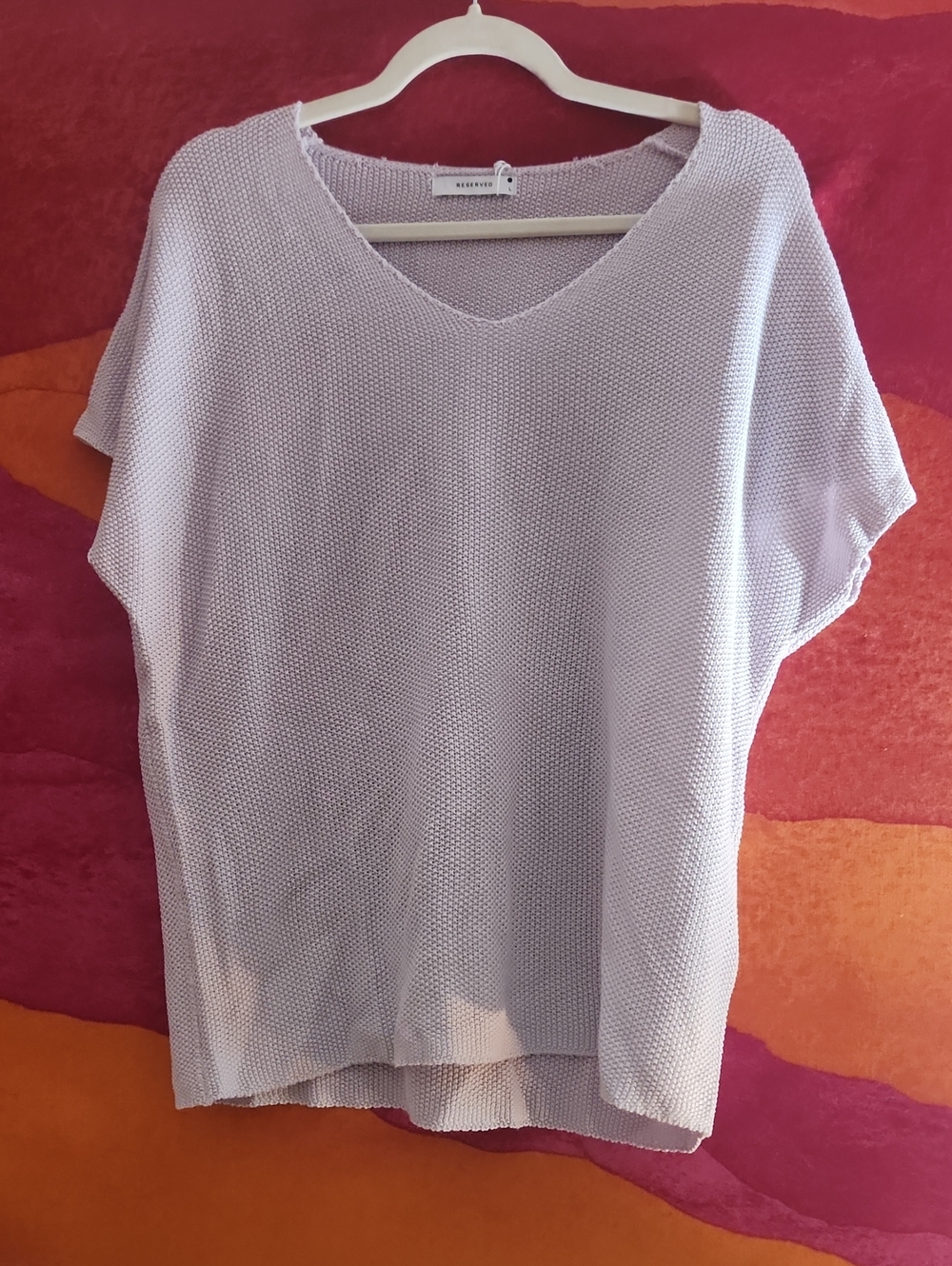 Reserved Lavender Knit Short Sleeve Sweater  Size Large